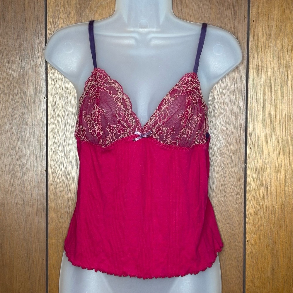 DKNY Camisole Womens Large Pink Sheer Lace Trim‎ Babydoll Y2K Lingerie Coquette